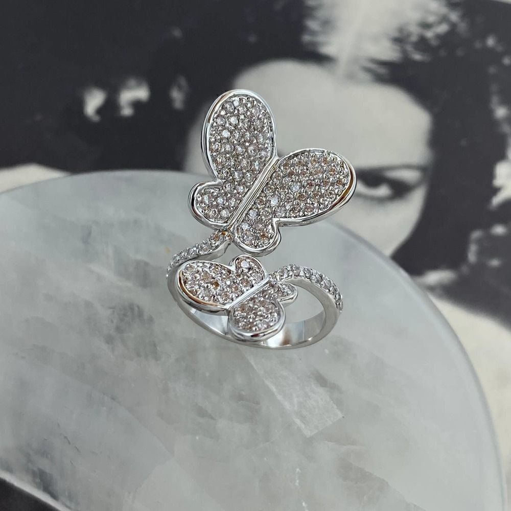 Butterfly AAA Grade CZ Rhodium Brass Statement Ring Sizes 6,7,9
